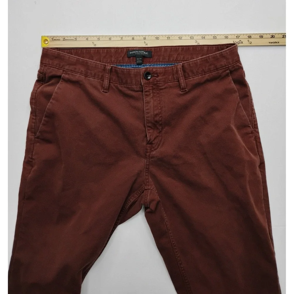 Banana Republic Aiden Chino Flat Front Red Pants Mens Size Tag 33x34 Fit 34x31